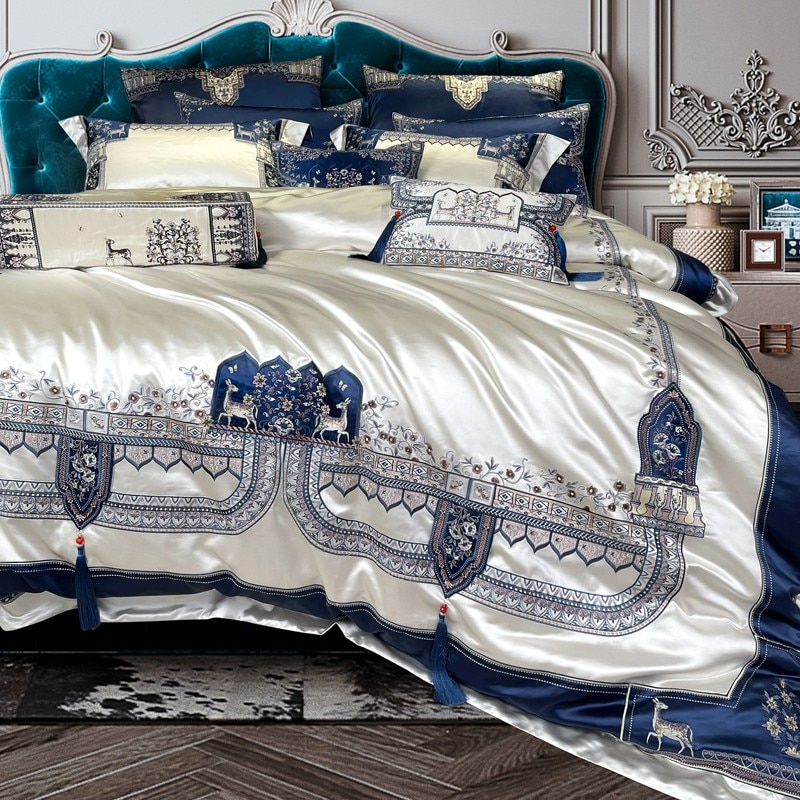 Giorgio Luxury Embroidered Tassel Duvet Cover Set Duvet Cover Set - Venetto Design Venettodesign.com