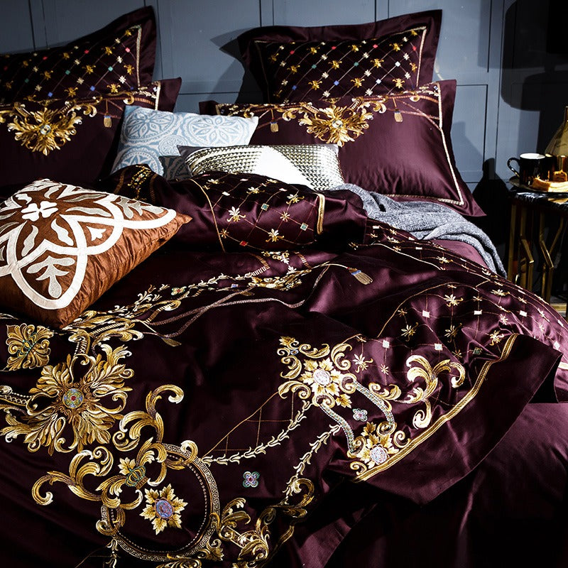 Ozmundo Sangria Egyptian Cotton Luxury Bedding Set