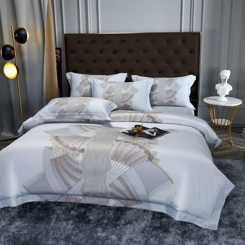 Camille Eclectic Linear Printed Silky Egyptian Cotton Duvet Cover Set Duvet Cover Set - Venetto Design Venettodesign.com