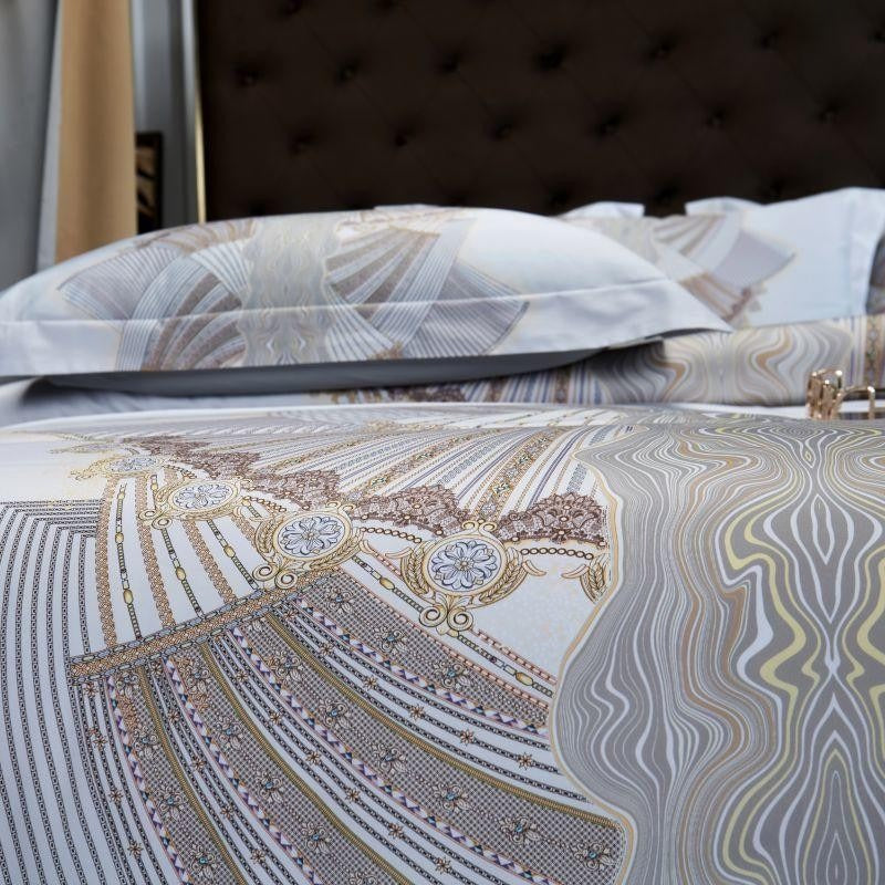 Camille Eclectic Linear Printed Silky Egyptian Cotton Duvet Cover Set Duvet Cover Set - Venetto Design Venettodesign.com