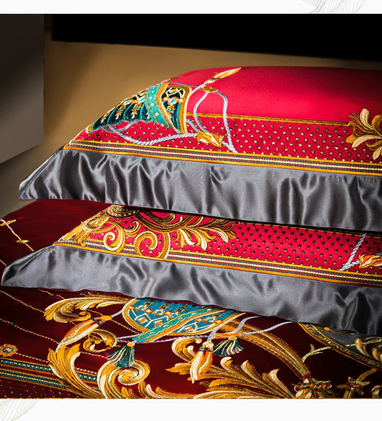 Niki Red Egyptian Cotton Embroidered Duvet Cover Set Duvet Cover Set - Venetto Design Venettodesign.com