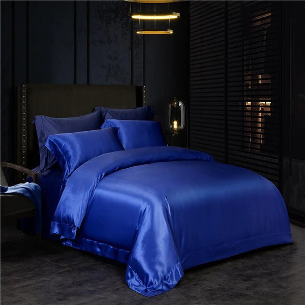Eloise Royal Azure Luxury Pure Mulberry Silk Bedding Set Duvet Cover Set - Venetto Design Venettodesign.com