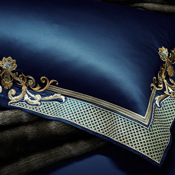 Cleopatra Dark Blue Luxury Egyptian Cotton Duvet Cover Set Duvet Cover Set - Venetto Design Venettodesign.com