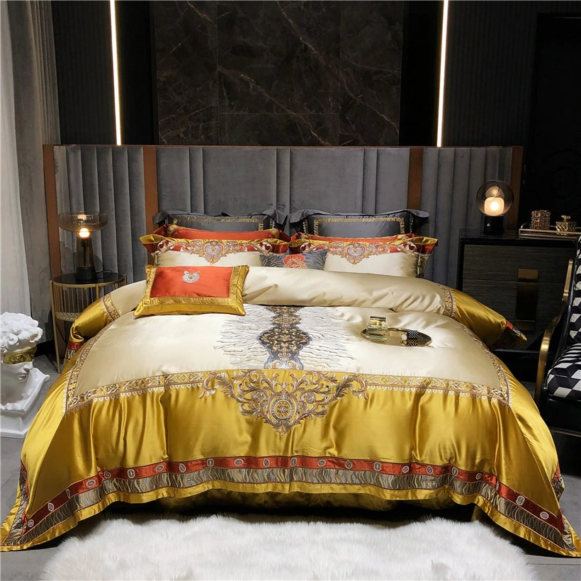 Chic Golden Leaves Luxury Bedding - Satin Cotton Queen King 4Pcs – Goods  And Beds
