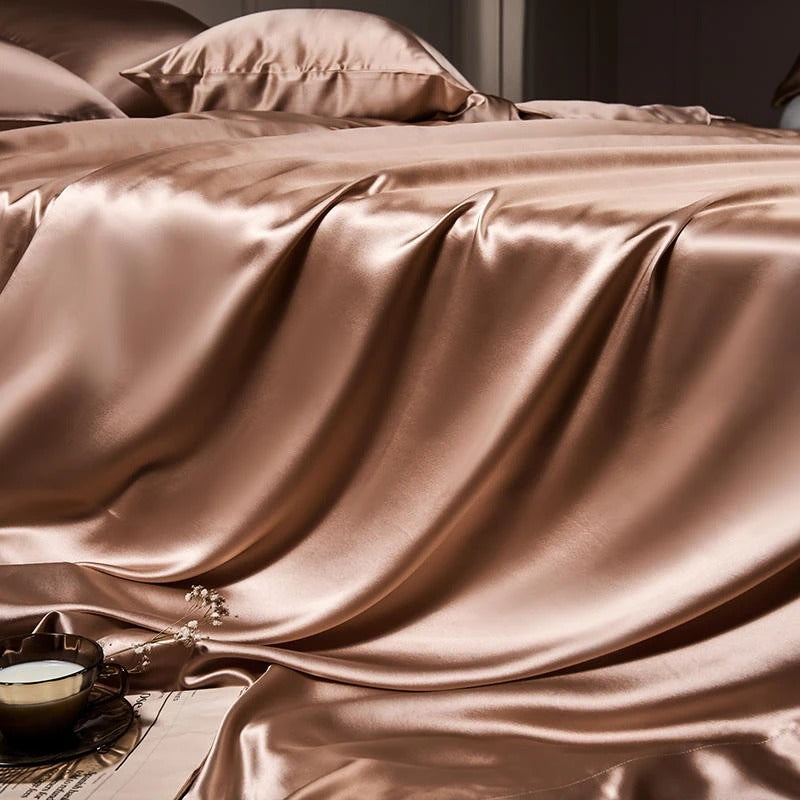 Royalis Rose Gold Luxury Pure Mulberry Silk Bedding Set Duvet Cover Set - Venetto Design Venettodesign.com