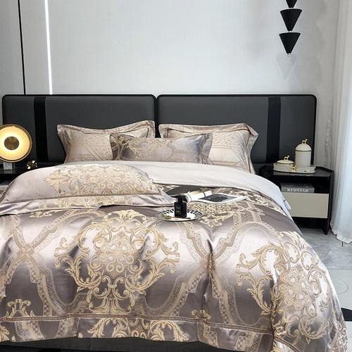 Popxstar  New Chines Style 100% Cotton Satin Jacquard Duvet Cover Set Super Luxury Soft Silky Bedding Set Queen Quilt Cover and Pillowcase