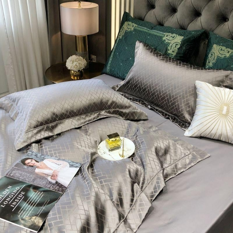 Talia Grey Cotton Satin Duvet Cover Set – Venetto Design