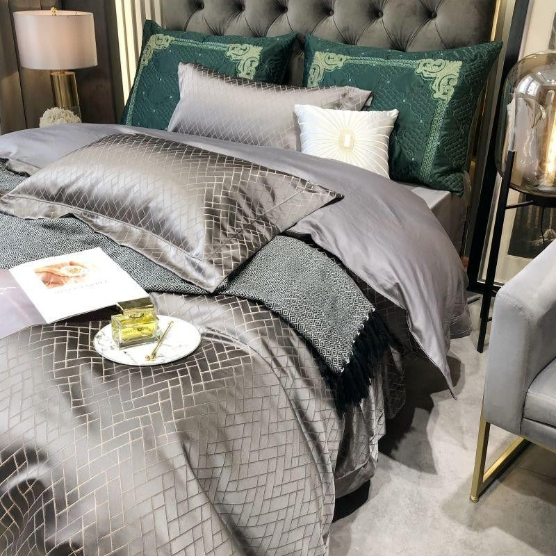 Talia Grey Cotton Satin Duvet Cover Set Duvet Cover Set - Venetto Design Venettodesign.com