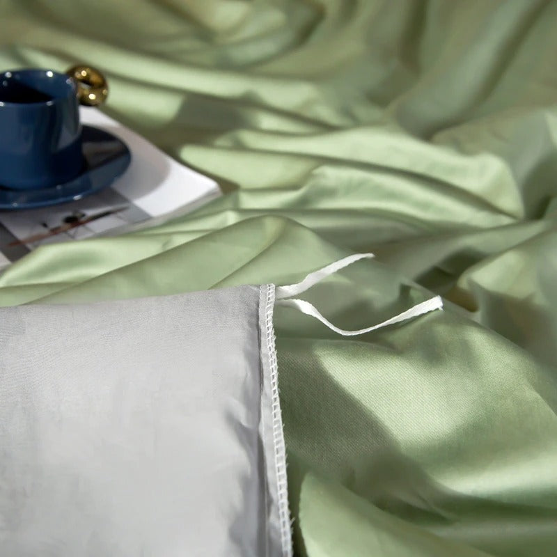 Shemir Light Green Silver Reversible Egyptian Cotton Duvet Cover Set Duvet Cover Set - Venetto Design Venettodesign.com