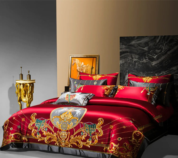 Niki Red Egyptian Cotton Embroidered Duvet Cover Set Duvet Cover Set - Venetto Design Venettodesign.com