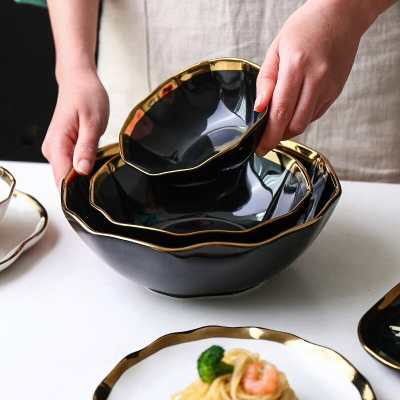 Black and sales gold dinnerware sets