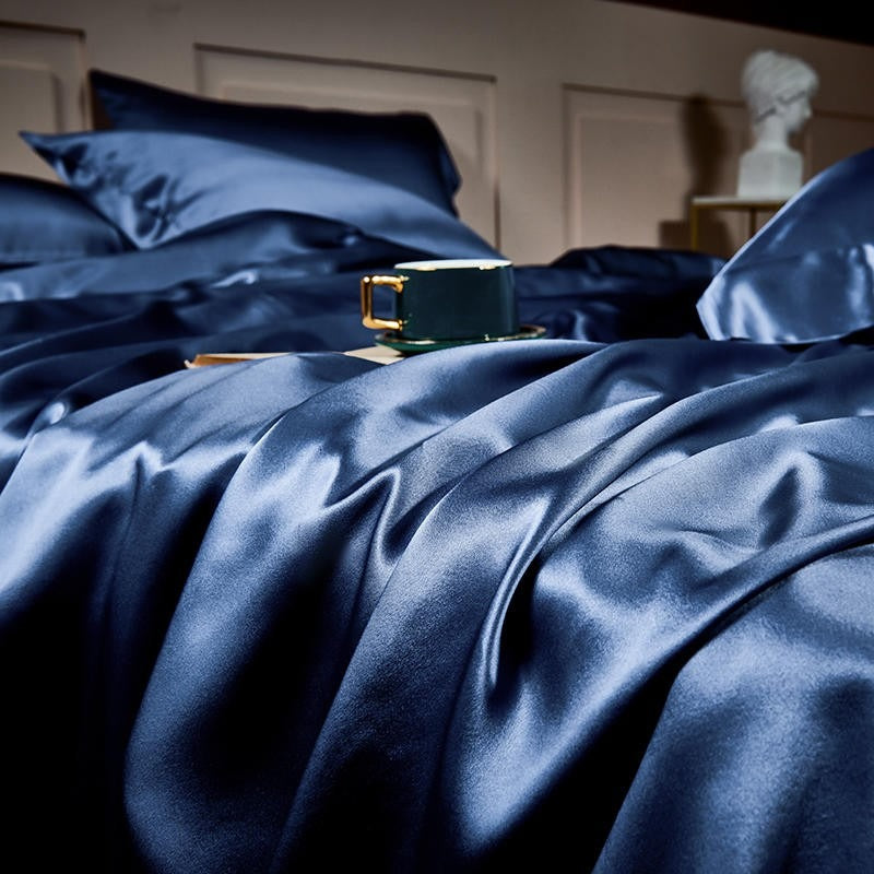 Royalis Prussian Blue Luxury Pure Mulberry Silk Bedding Set Duvet Cover Set - Venetto Design Venettodesign.com