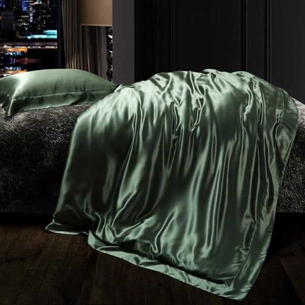 Eloise Rifle Green Luxury Pure Mulberry Silk Bedding Set Duvet Cover Set - Venetto Design Venettodesign.com