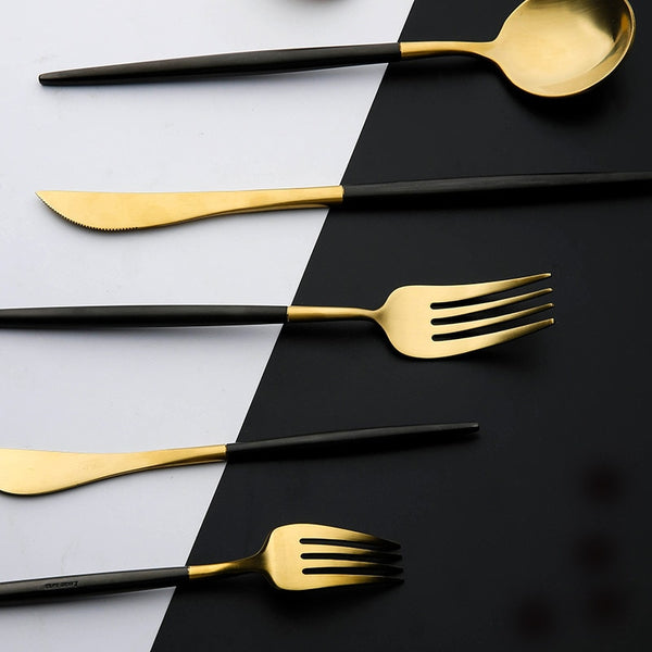 Arya Black Gold Cutlery Set Cutlery - Venetto Design 24 pieces set Venettodesign.com
