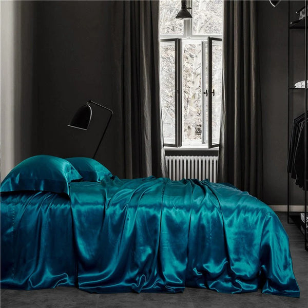 Eloise Aqua Marine Luxury Pure Mulberry Silk Bedding Set Duvet Cover Set - Venetto Design Venettodesign.com