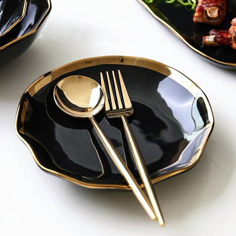 Nora Black White Luxury Dinnerware Set Plate - Venetto Design Venettodesign.com
