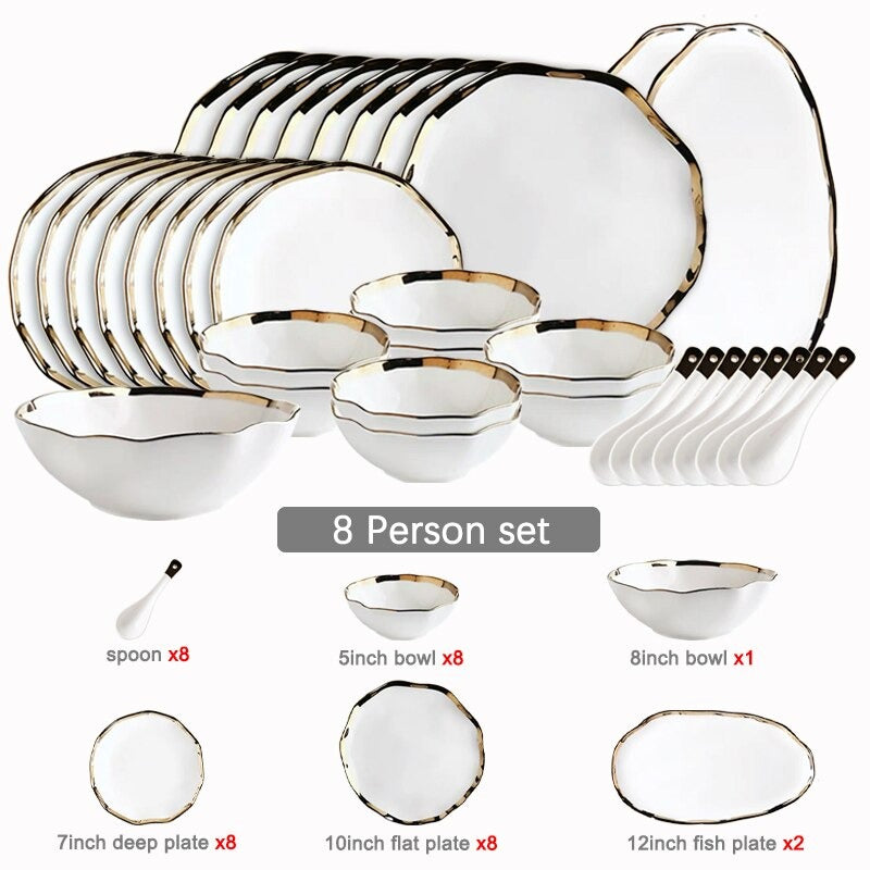 Floral Dinnerware Set For 4 Porcelain Dishes Plates Bowls Black White 12  Piece