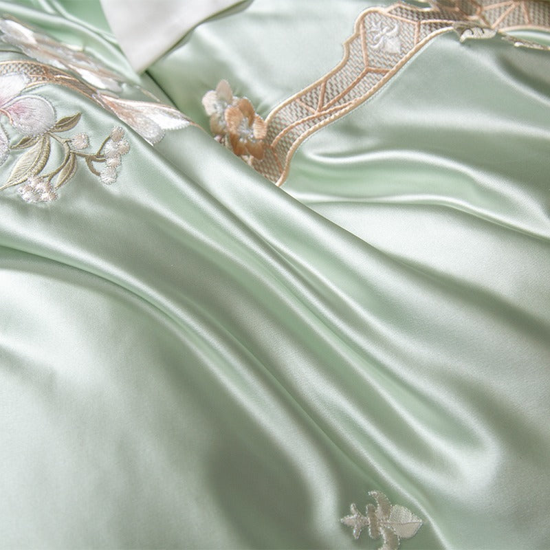 Esana Green Embroidery Egyptian Cotton Duvet Cover Set