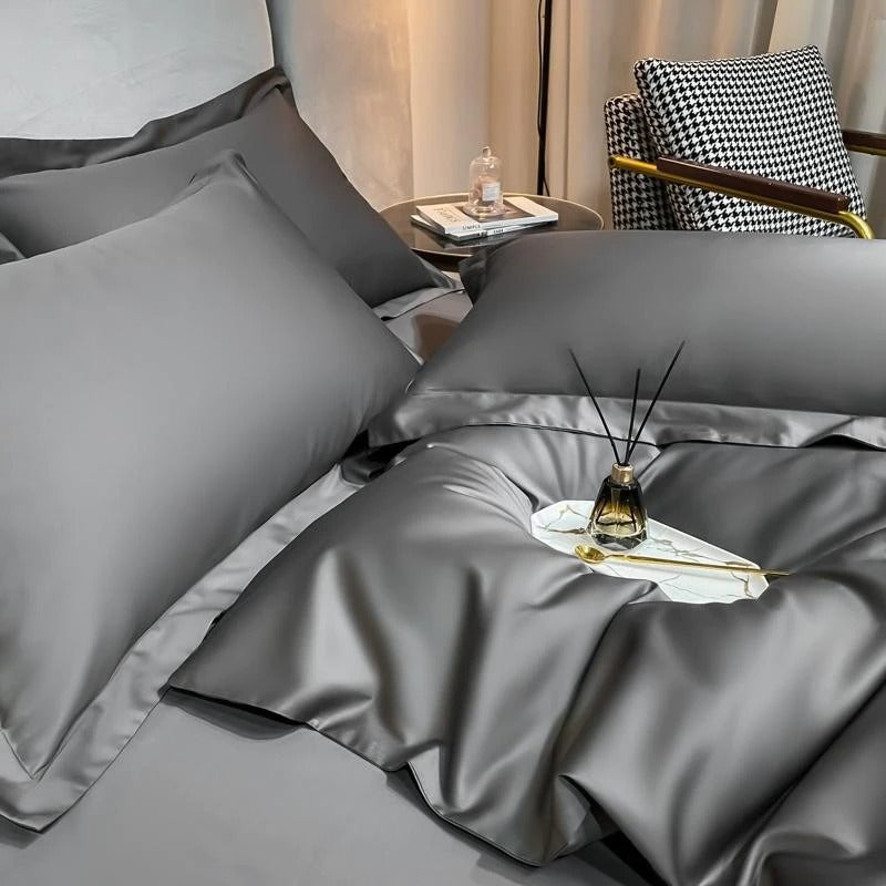 Neo Deep Grey Silky Cotton Duvet Cover Set Duvet Cover Set - Venetto Design Venettodesign.com