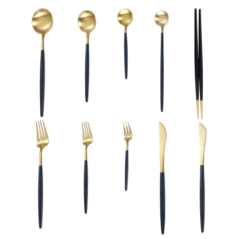 Arya Black Gold Cutlery Set Cutlery - Venetto Design 60 Pieces Full Set Venettodesign.com