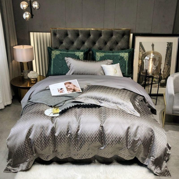 Talia Grey Cotton Satin Duvet Cover Set Duvet Cover Set - Venetto Design Venettodesign.com