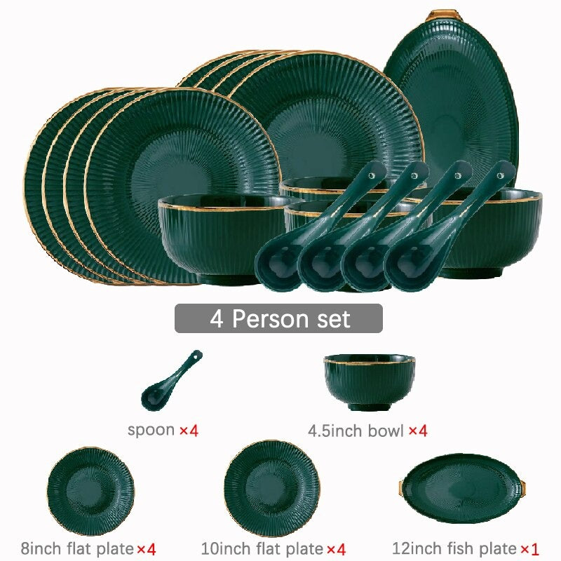 Ocula Green Luxury Dinnerware Set Plate - Venetto Design 4 Person Set Venettodesign.com