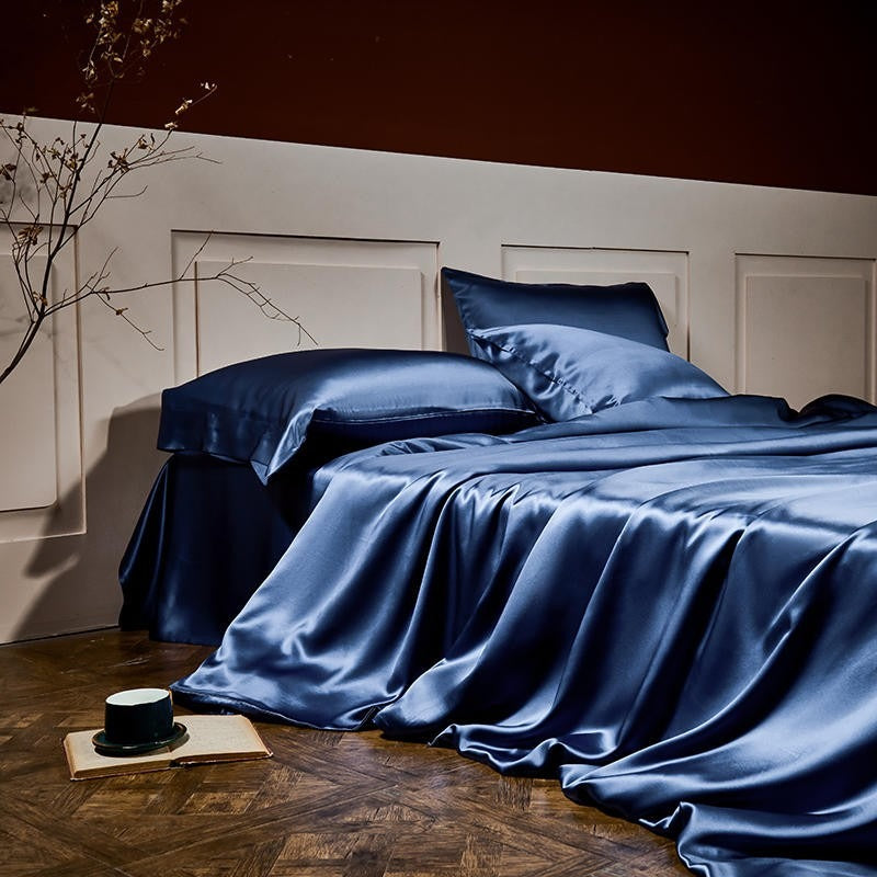 Royalis Prussian Blue Luxury Pure Mulberry Silk Bedding Set Duvet Cover Set - Venetto Design Venettodesign.com