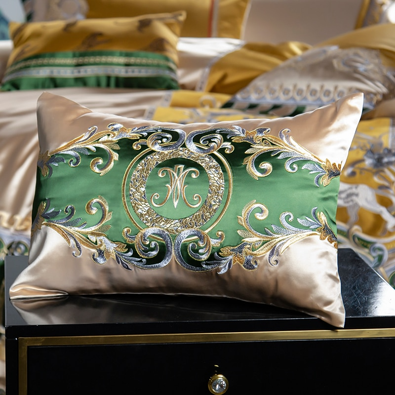 Caroline Green Embroidered Jacquard Satin Duvet Cover Set Duvet Cover Set - Venetto Design Venettodesign.com