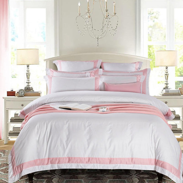 Degella Pink Stripe Egyptian Cotton Luxury White Duvet Cover Set Duvet Cover Set - Venetto Design Queen / Flat Sheet / 4 Pieces Venettodesign.com