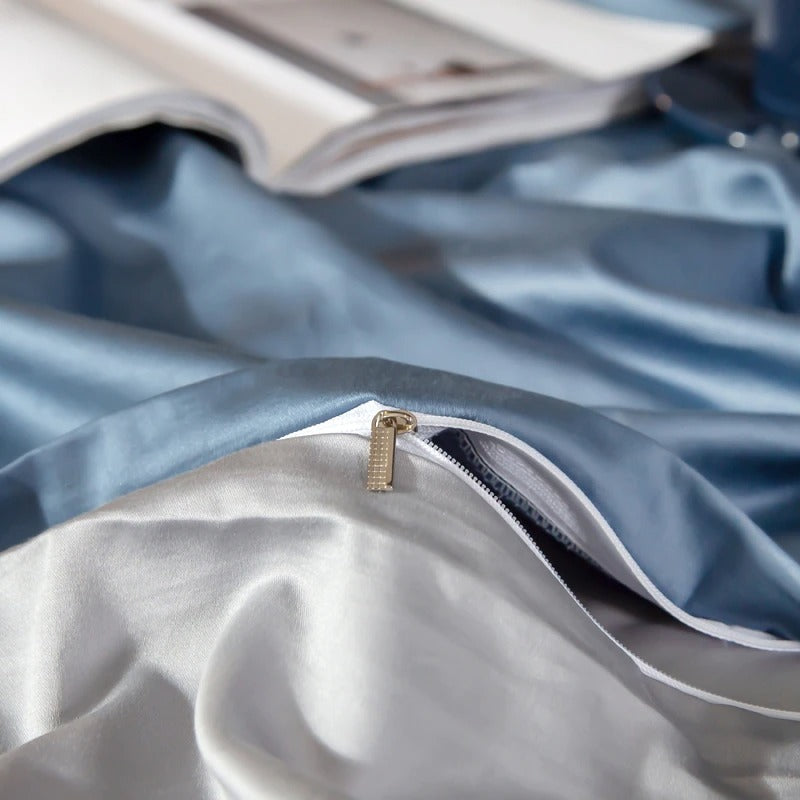 Shemir Sky Blue Silver Reversible Egyptian Cotton Duvet Cover Set Duvet Cover Set - Venetto Design Venettodesign.com