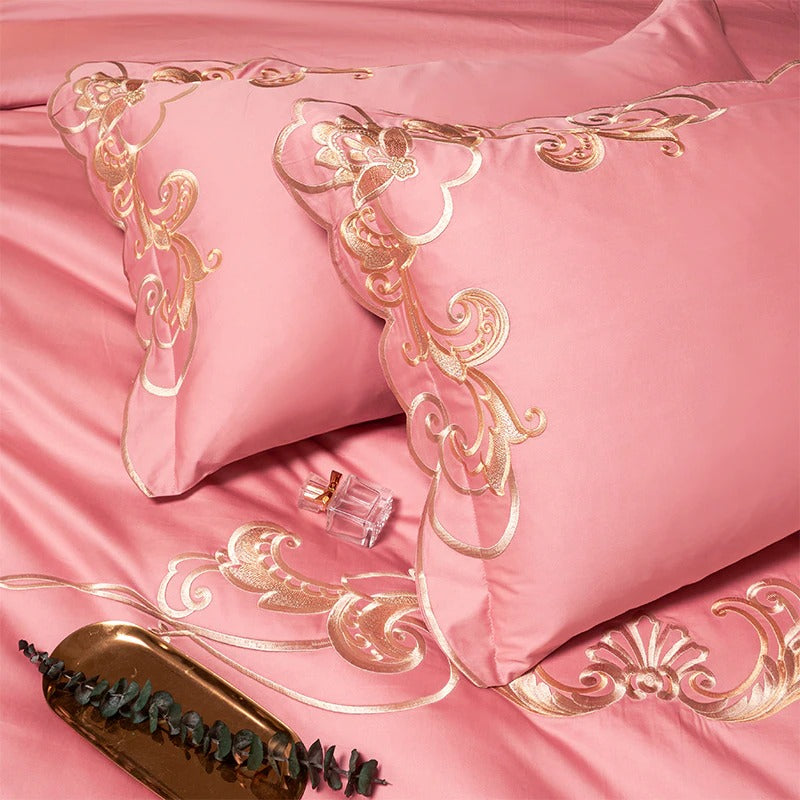 Miriam Pink Embroidered Cotton Duvet Cover Set Duvet Cover Set - Venetto Design Venettodesign.com