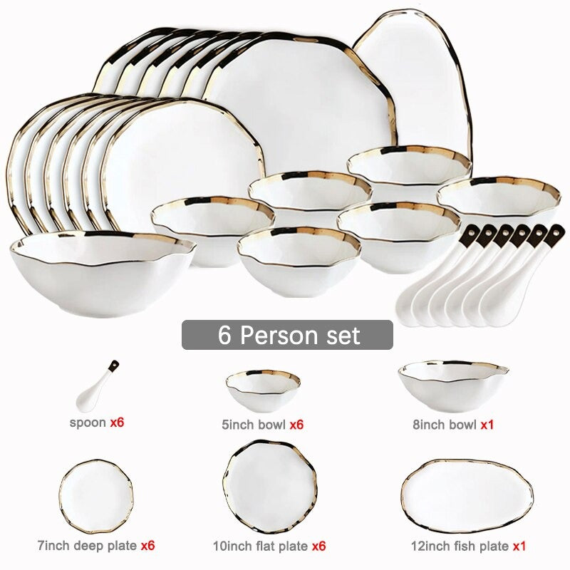 Nora Black White Luxury Dinnerware Set Plate - Venetto Design White / 6 Person Set Venettodesign.com