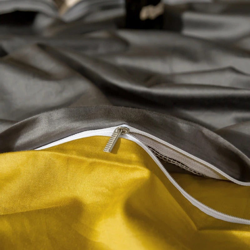 Shemir Grey Gold Reversible Egyptian Cotton Duvet Cover Set Duvet Cover Set - Venetto Design Venettodesign.com