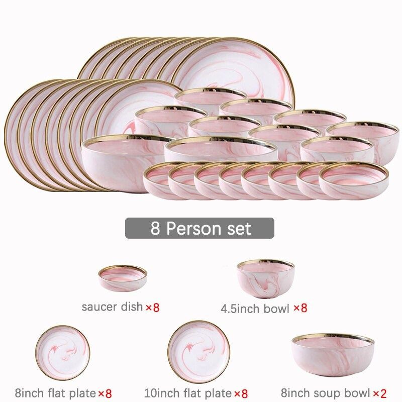 Catalina Pink Marble Luxury Dinnerware Set Plate - Venetto Design 8 Person Set Venettodesign.com