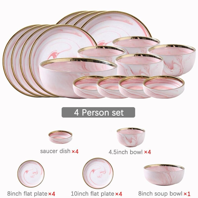 Catalina Pink Marble Luxury Dinnerware Set Plate - Venetto Design 4 Person Set Venettodesign.com