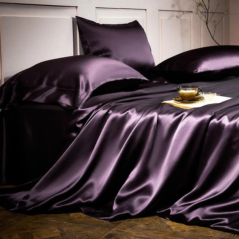 Royalis Purple Luxury Pure Mulberry Silk Bedding Set Duvet Cover Set - Venetto Design Venettodesign.com