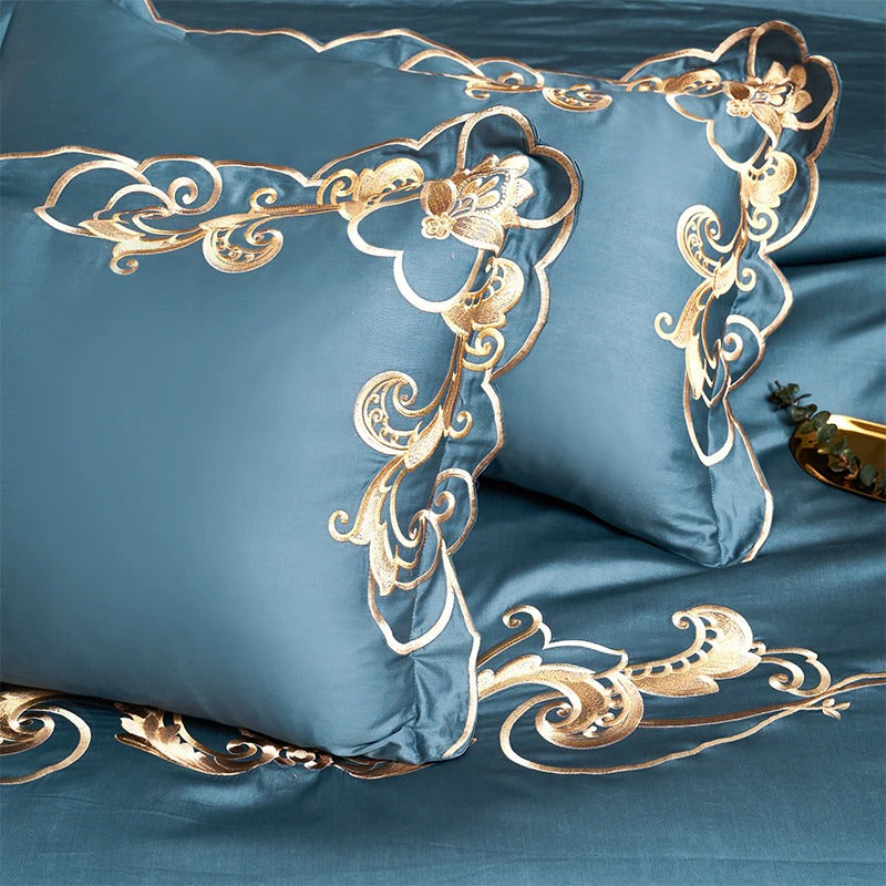 Miriam Blue Embroidered Cotton Duvet Cover Set Duvet Cover Set - Venetto Design Venettodesign.com