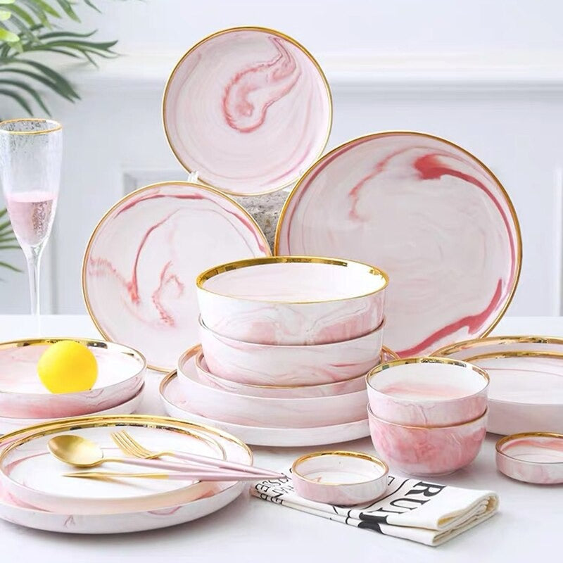 Catalina Pink Marble Luxury Dinnerware Set Plate - Venetto Design Venettodesign.com
