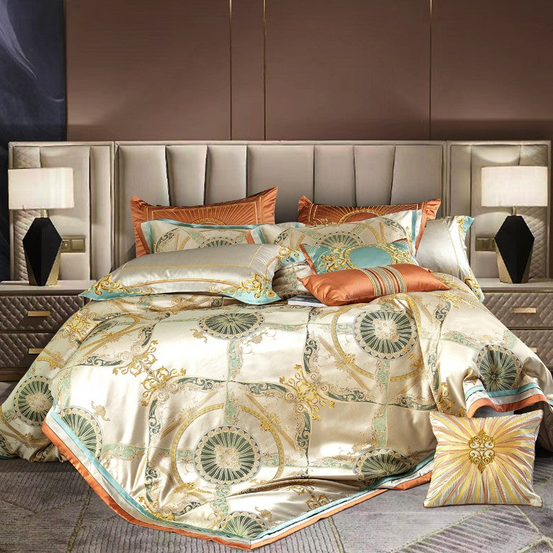 Deoniso Gold Luxury Satin Jacquard Duvet Cover Set Duvet Cover Set - Venetto Design King | 4 Pieces Venettodesign.com