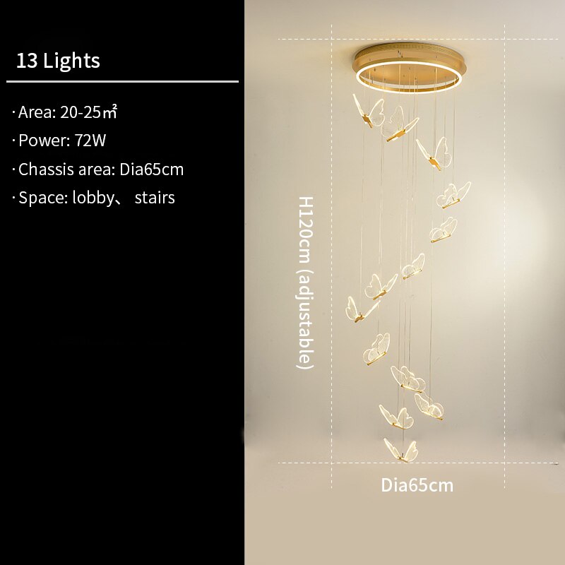 Jenna 3D-Butterfly Spiral Iron And Acrylic Chandelier Chandelier - Venetto Design 13 Lights / Cold light Venettodesign.com
