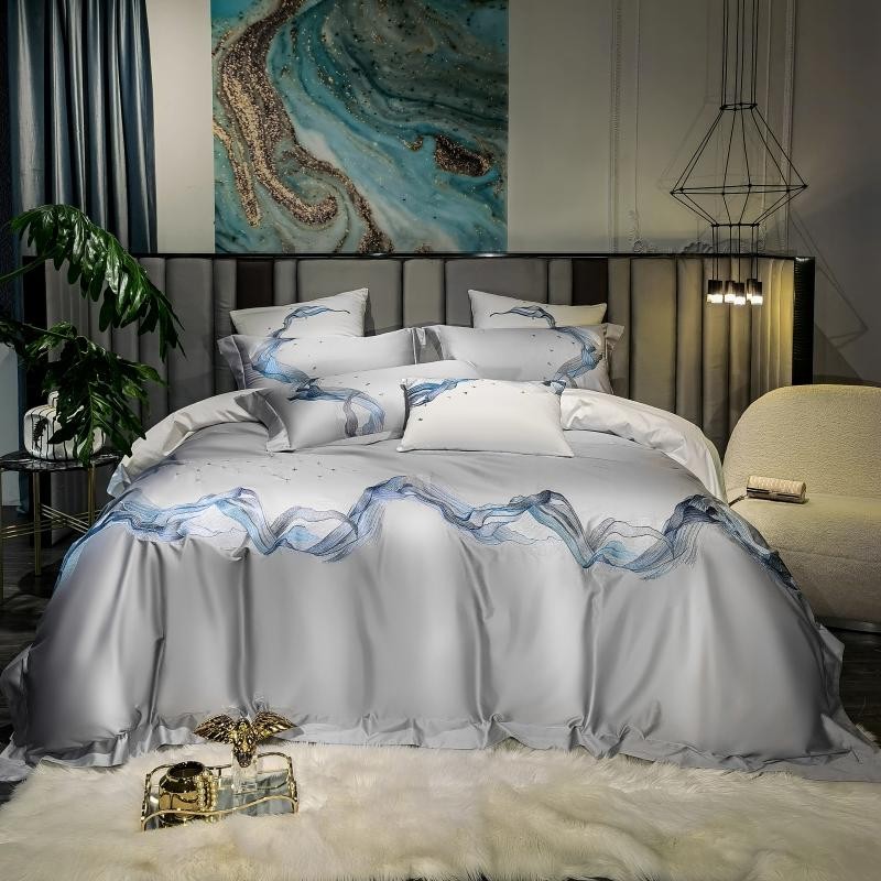 Creative 2-color Embroidery 4Pcs Duvet Cover Bedding Sets