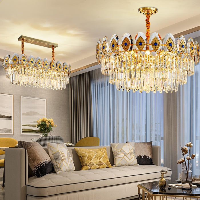 Eliana Oval Inlay Three-Tiered Crystal Chandelier