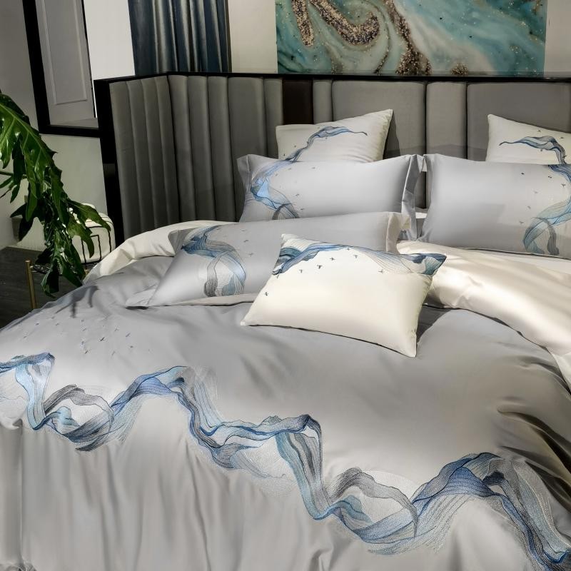 Amber Embroidered Egyptian Cotton Duvet Cover Set Duvet Cover Set - Venetto Design Venettodesign.com