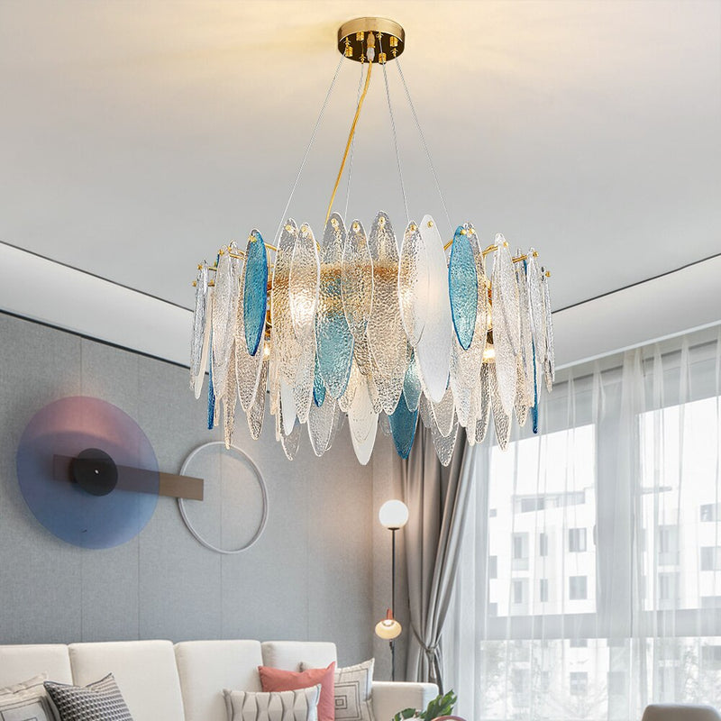 Leslie Frosted Textured Teardrop Glass Ring Chandelier Chandelier - Venetto Design Clear & Blue / Dia60cm / warm light 3000K Venettodesign.com