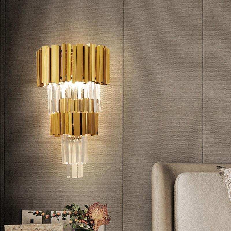 Adorjan Ridged Metal And Crystal Wall Lamp Wall Lamp - Venetto Design Venettodesign.com