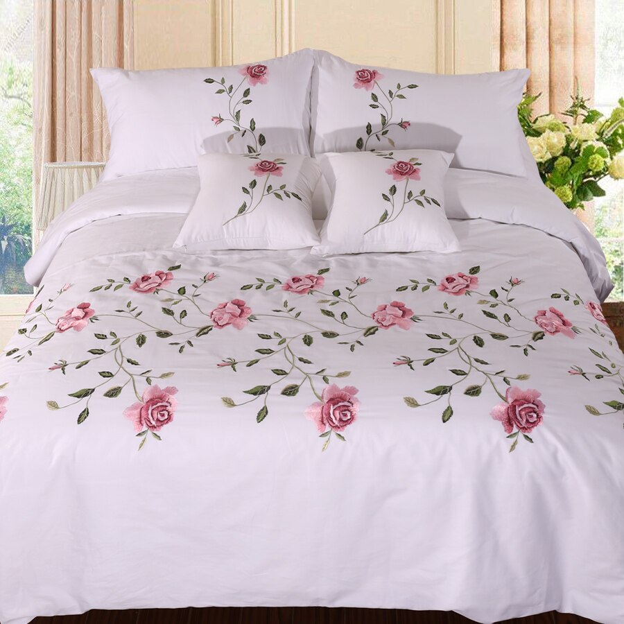 Flowery Printed&Embroidered high quality Cotton Bed Set/Linen/Sheet