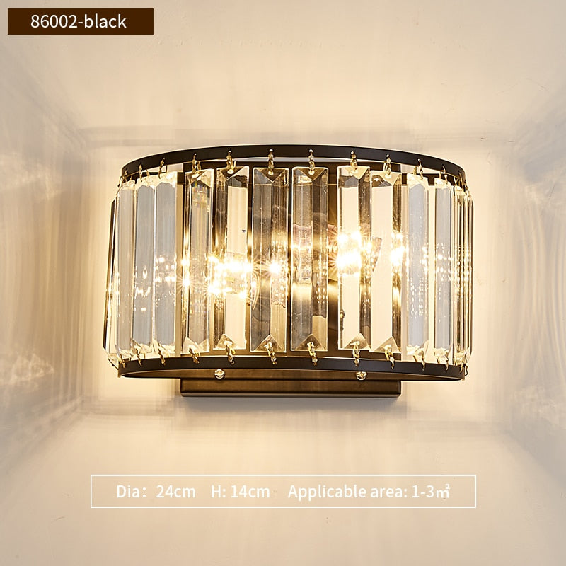 Isabella Beveled Crystal Half-Drum Wall Lamp Wall Lamp - Venetto Design Dia24cm H14cm-Black / Warm White (2700-3500K) Venettodesign.com