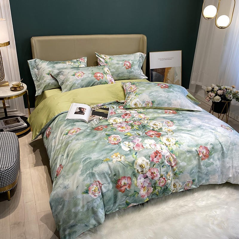 Kayleigh Floral Printed Egyptian Cotton Duvet Cover Set Duvet Cover Set - Venetto Design Venettodesign.com