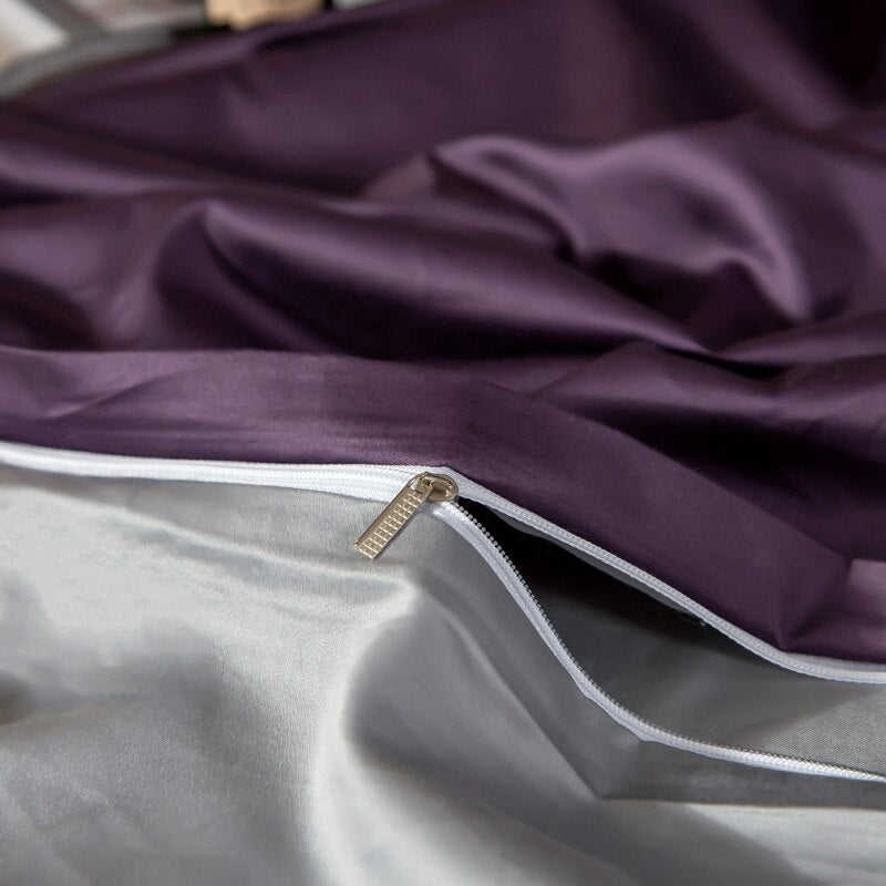 Shemir Purple Grey Reversible Egyptian Cotton Duvet Cover Set Duvet Cover Set - Venetto Design Venettodesign.com
