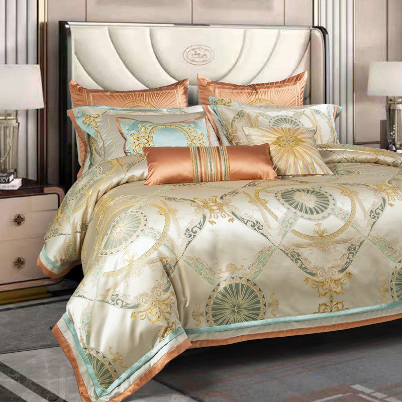 Deoniso Gold Luxury Satin Jacquard Duvet Cover Set Duvet Cover Set - Venetto Design Venettodesign.com